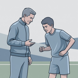 Flat vector portrait of an academy coach listening to a player